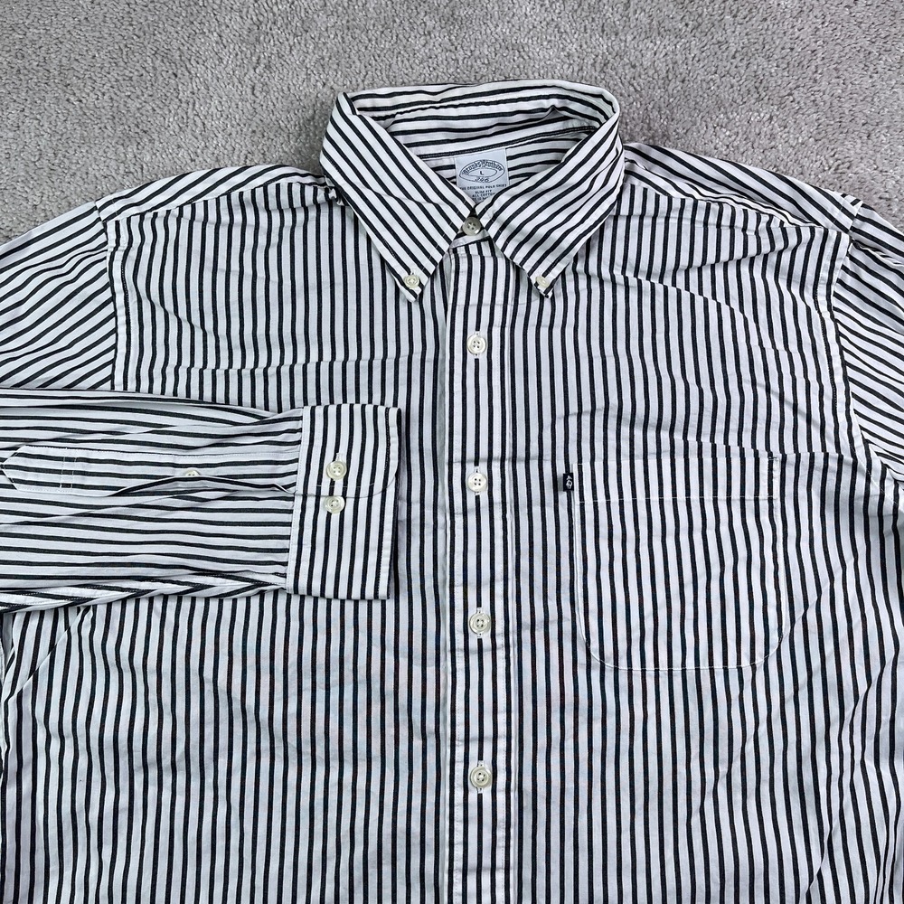 Brooks Brothers Shirt Mens Large Grey White Stripes 346 Slim Fit Cotton